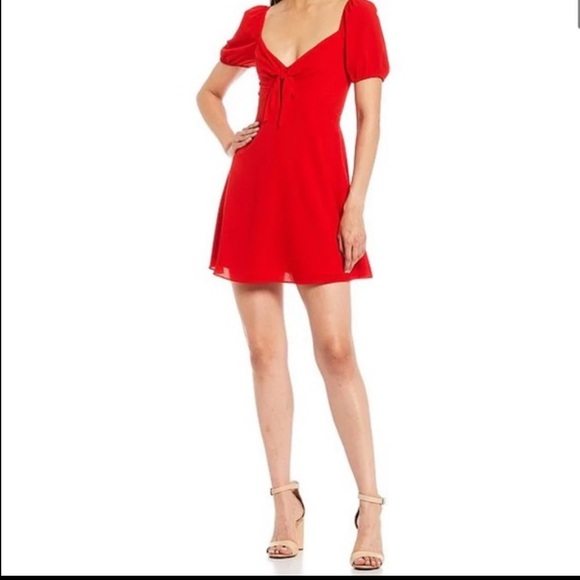 Gianni Bini Ivy Tie Front Puff Sleeve Red Mini Dress NEW - Picture 14 of 14